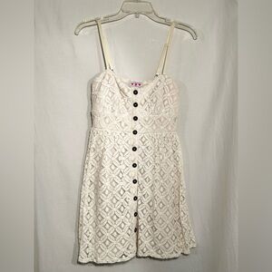 WOMENS MEDIUM SLEEVELESS LINED ECRU CREAM LACE BUTTON FRONT DRESS